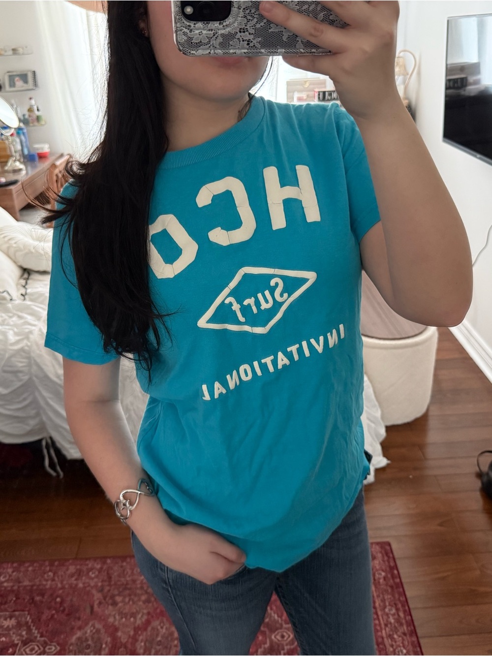 Vintage hollister Blue Graphic Tee with White Logo